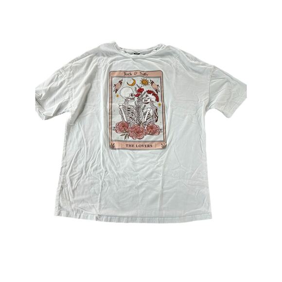 Shein White Graphic Tarot Card Jack Sully Lovers T-Shirt Women's Size Medium/6 - Picture 1 of 4